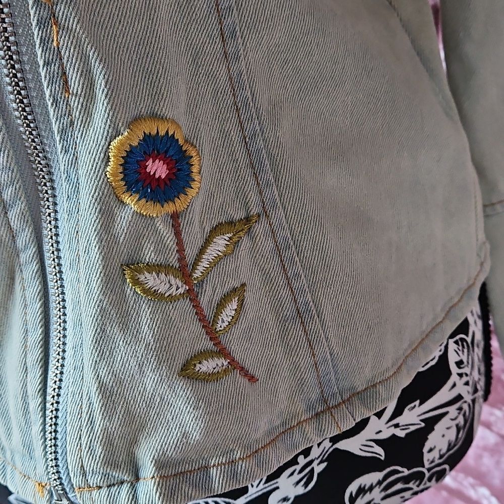 Candie's Denim Embrodered Bohemian Denim Jacket - Picture 5 of 13